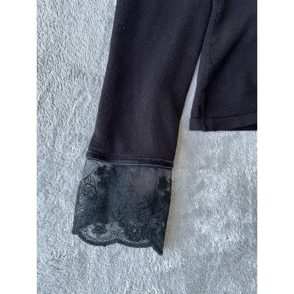 Vintage Y2K Black Lace Trim Top PM Medium Apt 9 Whimsigoth Stretchy Long Sleeved - Picture 3 of 14
